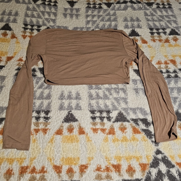 SHEIN Scoop Neck Knit Tan Crop Top Size Large - Picture 4 of 5
